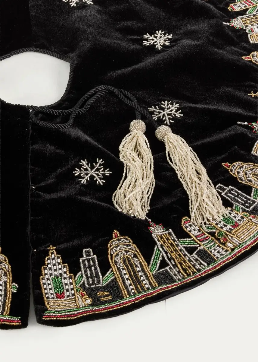 Sudha Pennathur 30" Velvet Tree Skirt with Beaded NYC Skyline | Thumbnail 2 Sudha Pennathur 30" Velvet Tree Skirt with Beaded NYC Skyline | Thumbnail 2