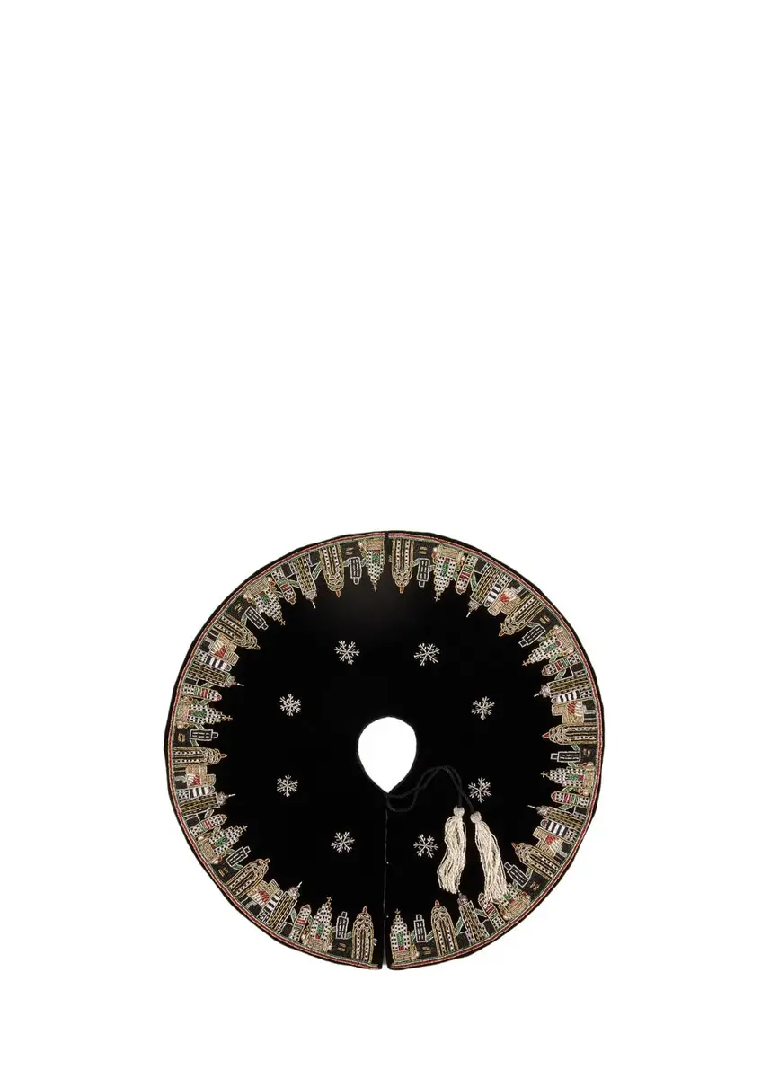 Sudha Pennathur 30" Velvet Tree Skirt with Beaded NYC Skyline | Thumbnail 3 Sudha Pennathur 30" Velvet Tree Skirt with Beaded NYC Skyline | Thumbnail 3