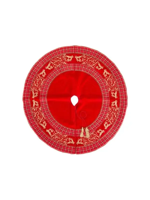 Sudha Pennathur 60" Velvet Tree Skirt with Beaded & Plaid Border