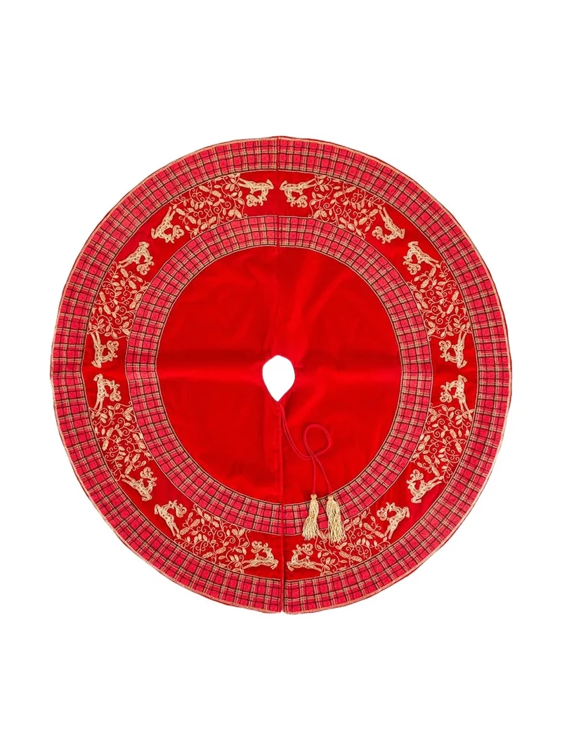 Sudha Pennathur 60" Velvet Tree Skirt with Beaded & Plaid Border