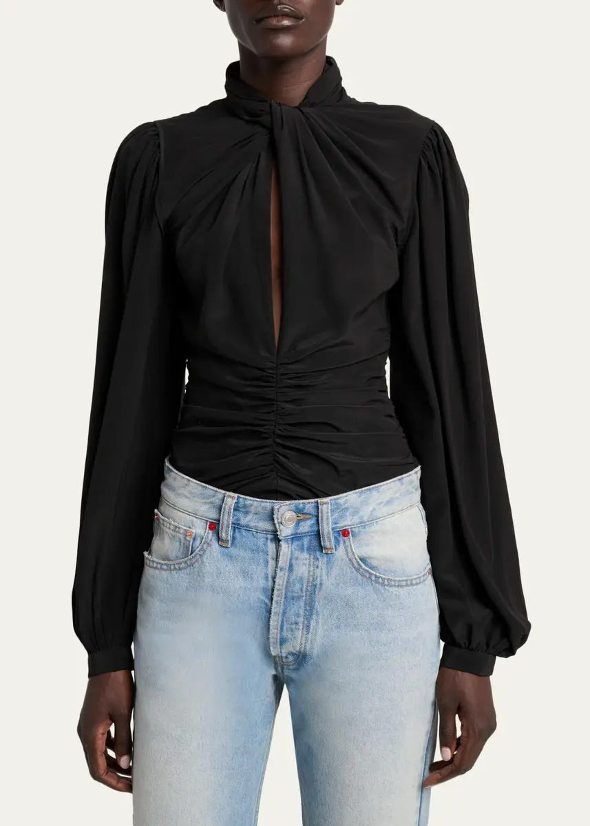 Isabel Marant Depsona Twisted Keyhole Long-Sleeve Silk Blouse | Thumbnail 4 Isabel Marant Depsona Twisted Keyhole Long-Sleeve Silk Blouse | Thumbnail 4