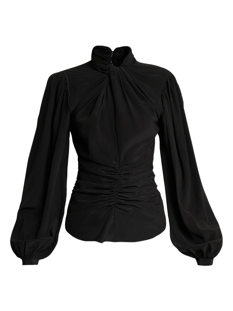 Isabel Marant Depsona Twisted Keyhole Long-Sleeve Silk Blouse