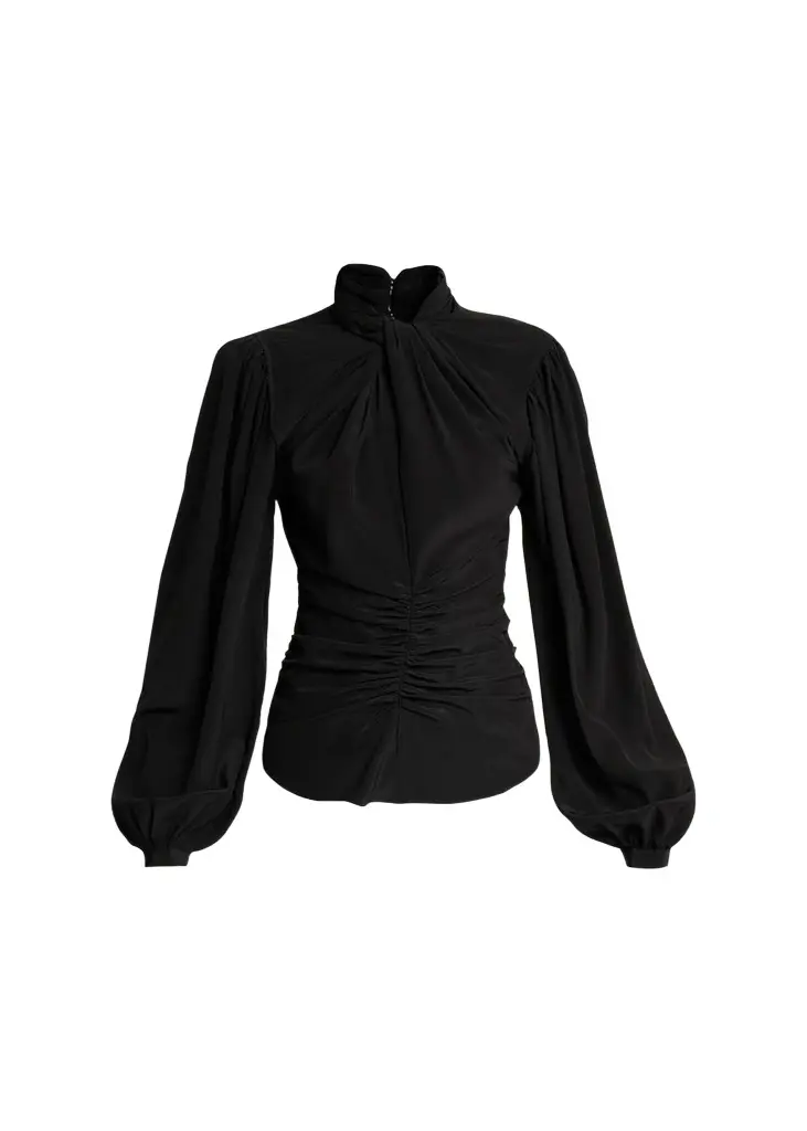 Depsona Twisted Keyhole Long-Sleeve Silk Blouse Depsona Twisted Keyhole Long-Sleeve Silk Blouse