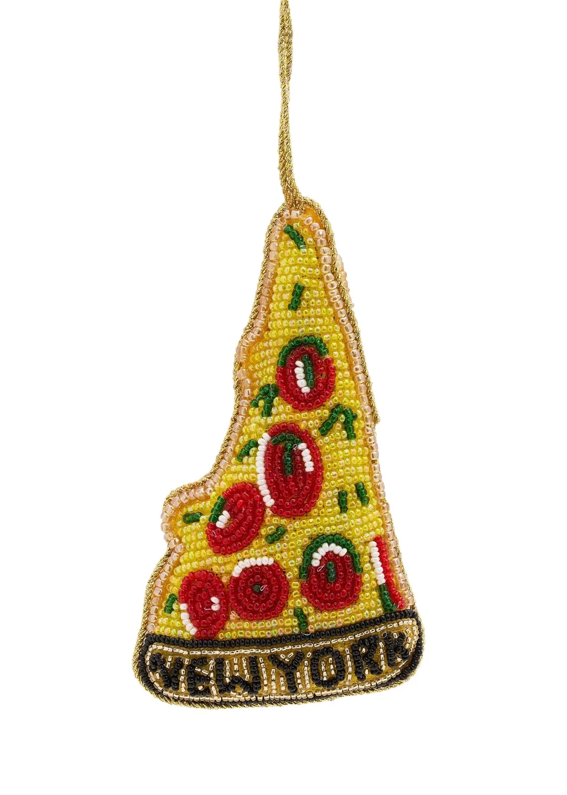 Sudha Pennathur Beaded "New York" Pizza Slice Ornament