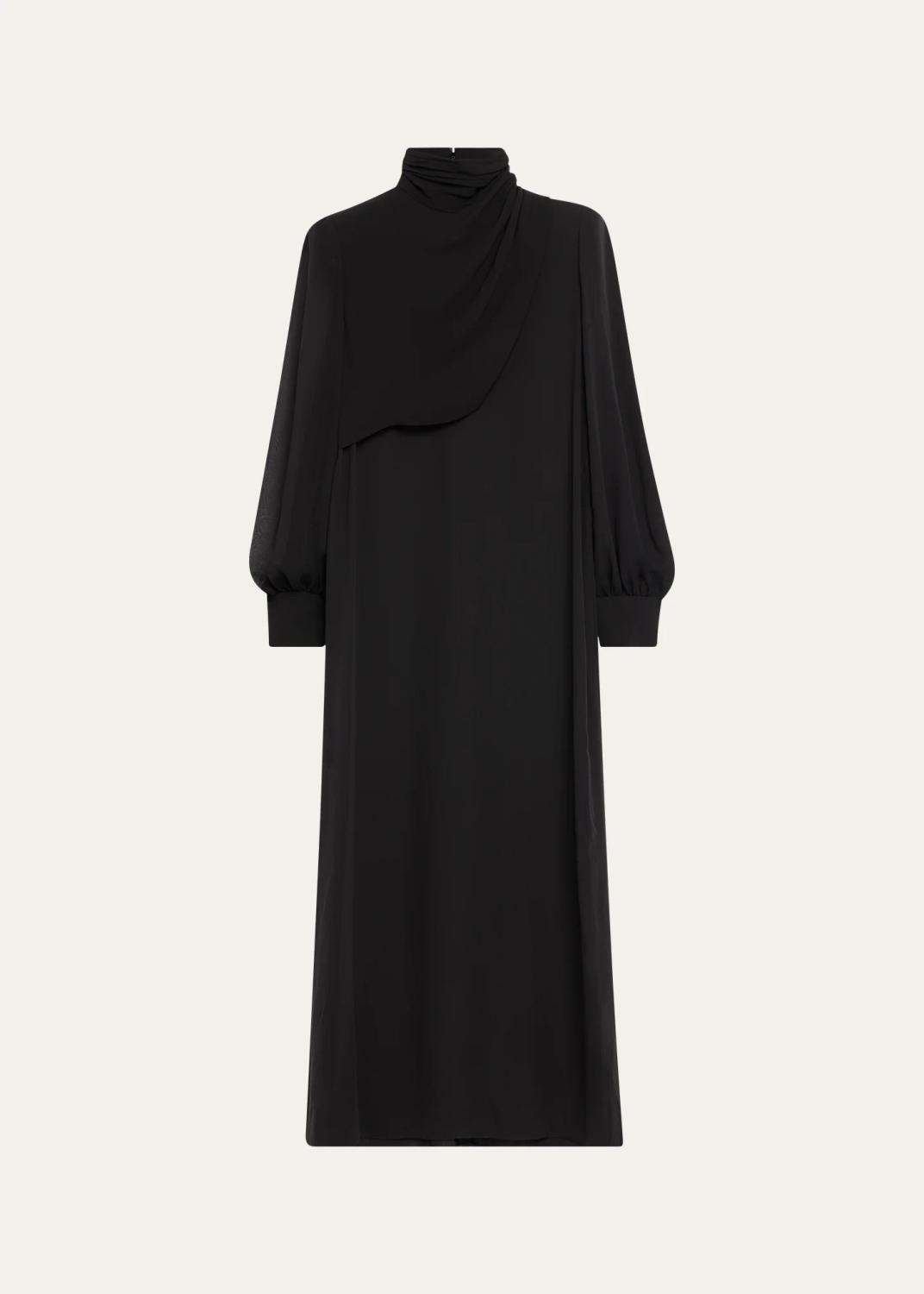 Valentino Garavani Mock-Neck Draped Silk Georgette Long-Sleeve Maxi Dress