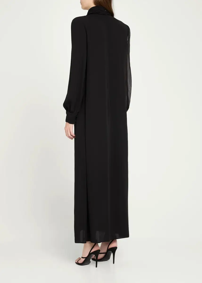 Valentino Garavani Mock-Neck Draped Silk Georgette Long-Sleeve Maxi Dress | Thumbnail 3 Valentino Garavani Mock-Neck Draped Silk Georgette Long-Sleeve Maxi Dress | Thumbnail 3