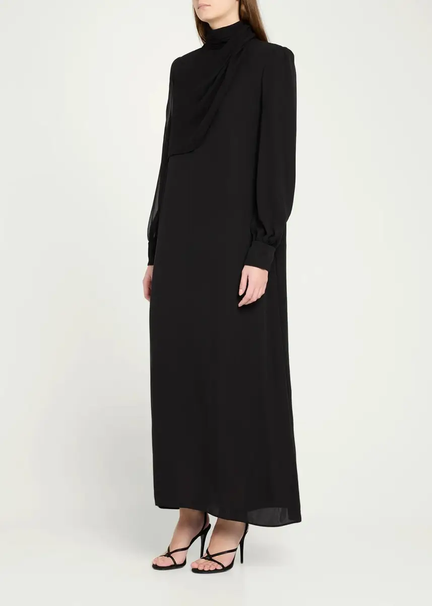 Valentino Garavani Mock-Neck Draped Silk Georgette Long-Sleeve Maxi Dress | Thumbnail 4 Valentino Garavani Mock-Neck Draped Silk Georgette Long-Sleeve Maxi Dress | Thumbnail 4