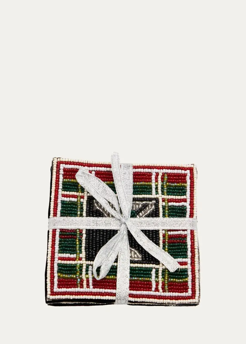 Sudha Pennathur 4-Piece Beaded Tartan Coaster Set | Thumbnail 2 Sudha Pennathur 4-Piece Beaded Tartan Coaster Set | Thumbnail 2