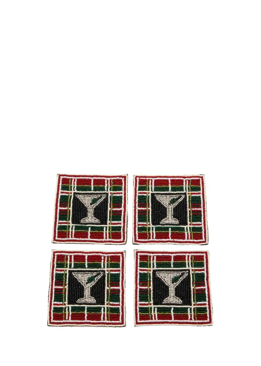 Sudha Pennathur 4-Piece Beaded Tartan Coaster Set | Thumbnail 3 Sudha Pennathur 4-Piece Beaded Tartan Coaster Set | Thumbnail 3