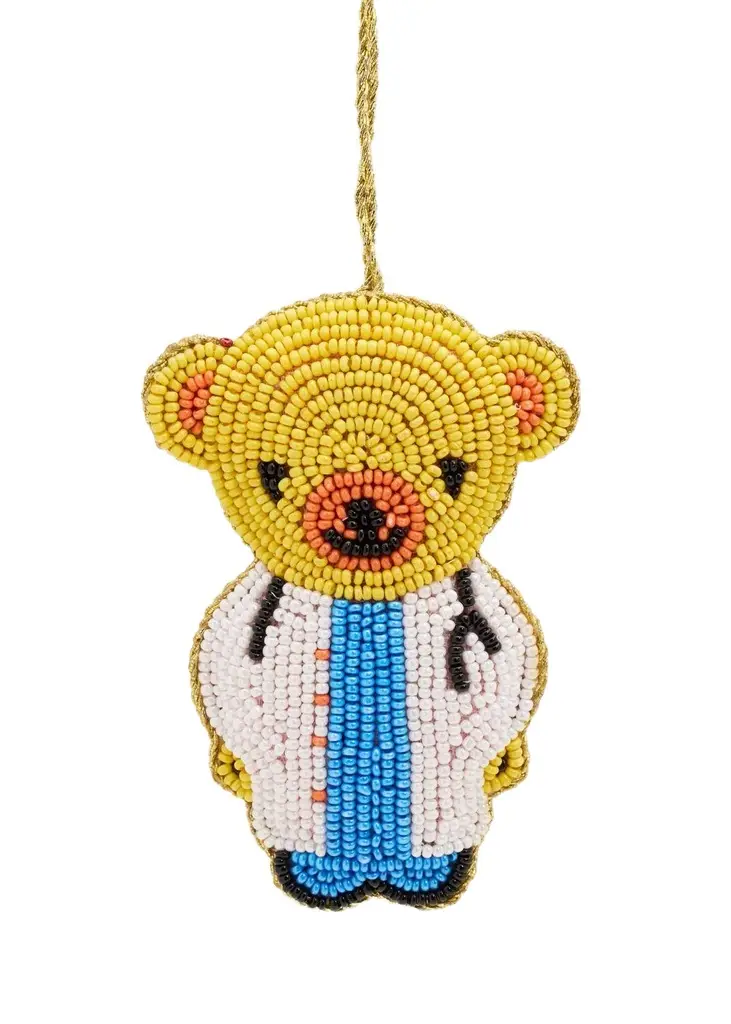 Sudha Pennathur Teddy Bear Doctor Beaded Ornament