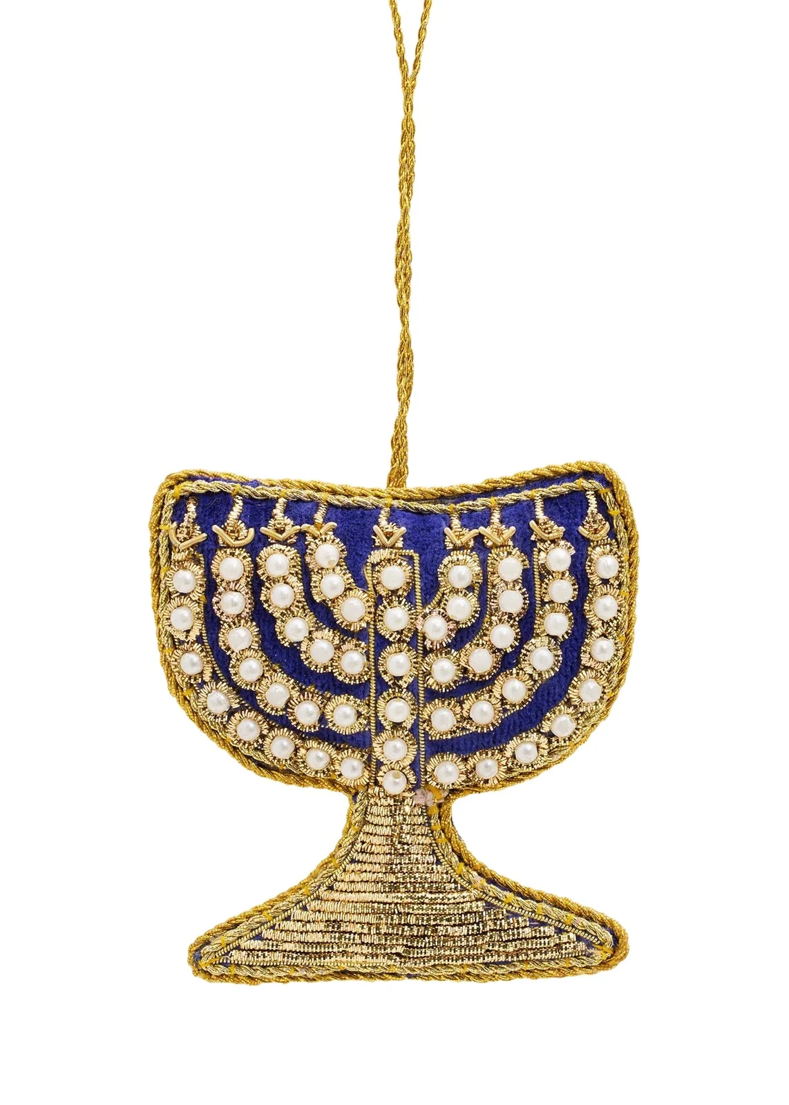 Sudha Pennathur Pearly Beaded Menorah Holiday Ornament