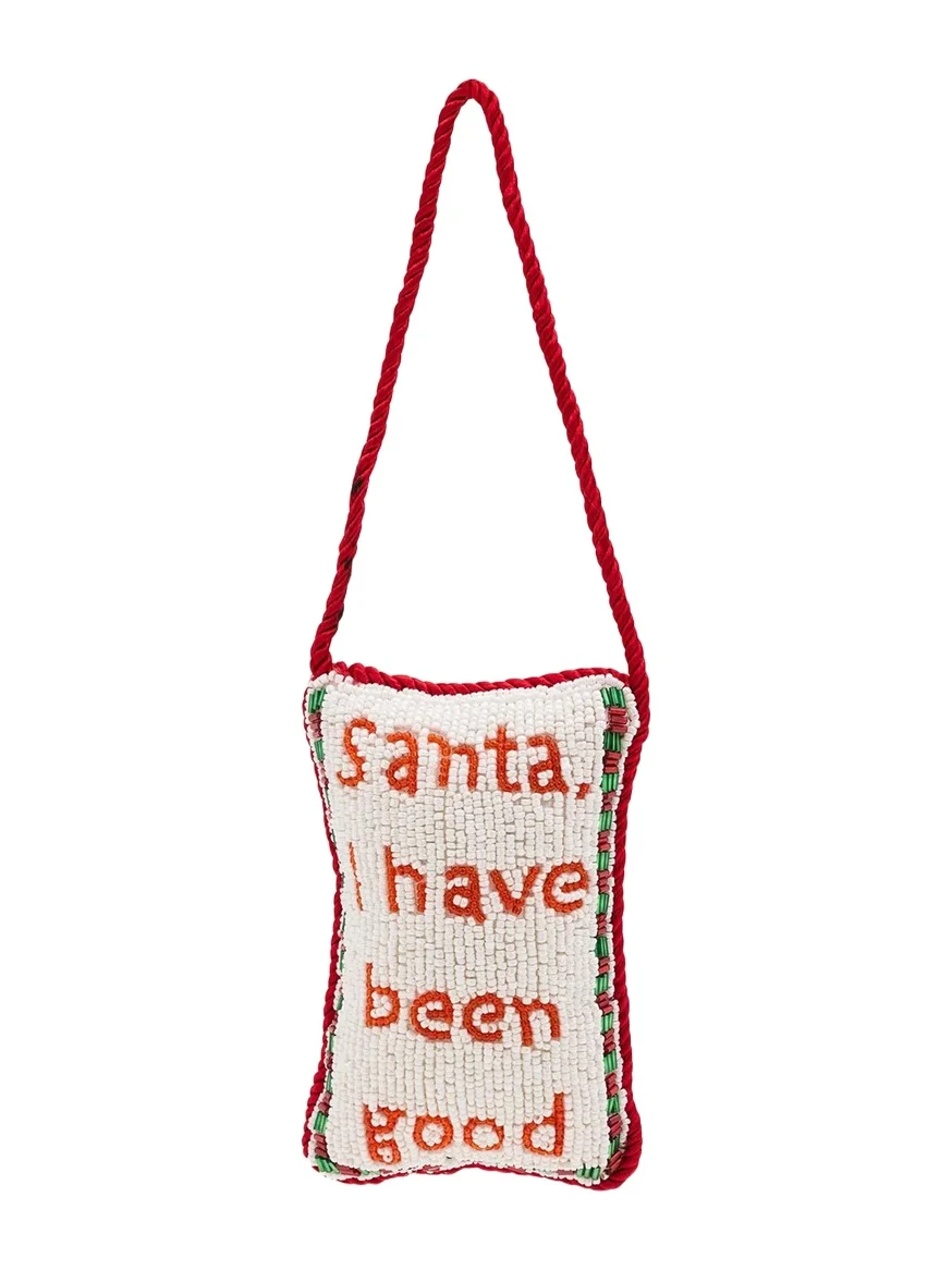 Sudha Pennathur Santa, I Have Been Good Beaded Velvet Doorknocker