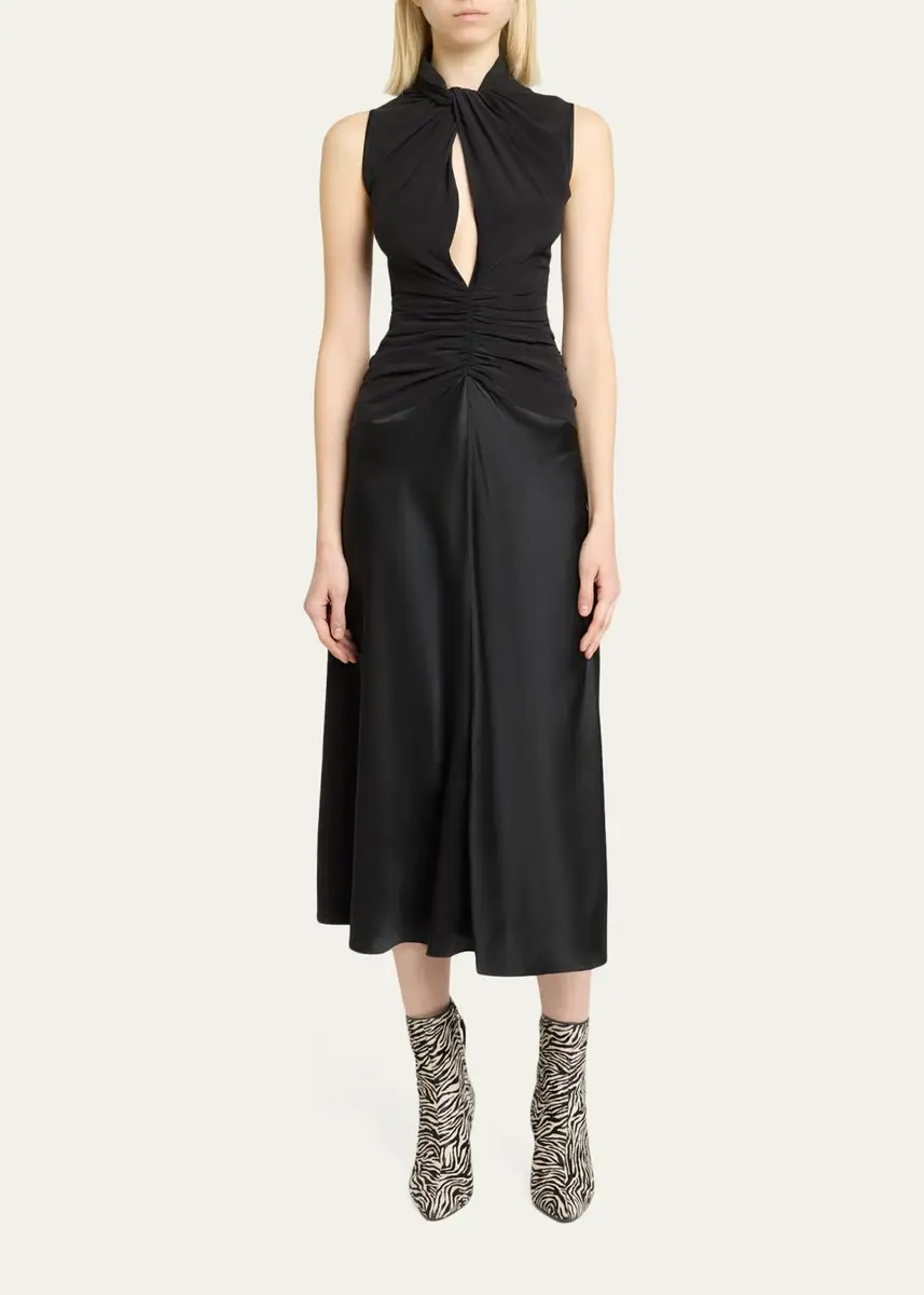 Isabel Marant Delfi Sleeveless Ruched Keyhole Satin Midi Dress | Thumbnail 2 Isabel Marant Delfi Sleeveless Ruched Keyhole Satin Midi Dress | Thumbnail 2