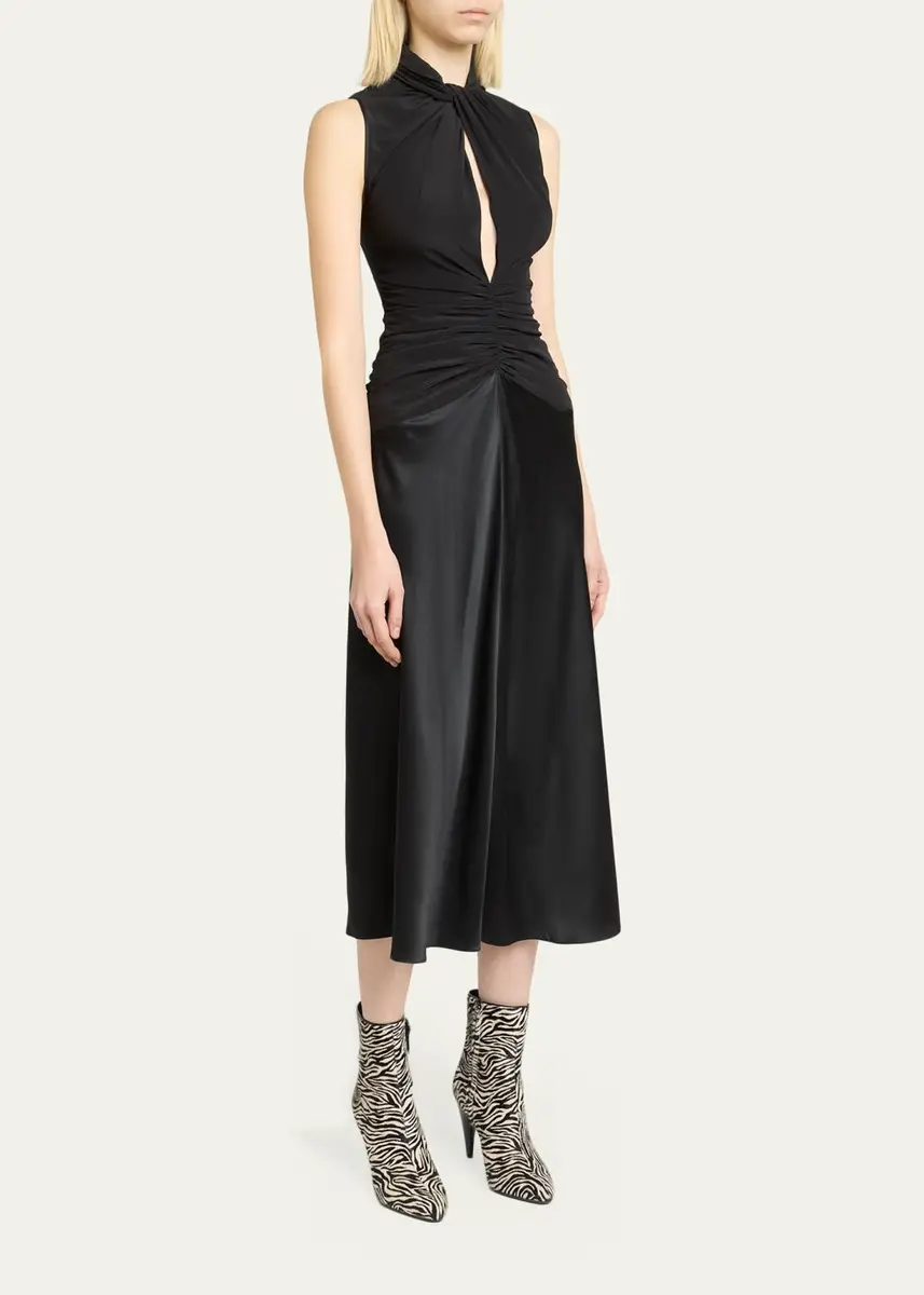 Isabel Marant Delfi Sleeveless Ruched Keyhole Satin Midi Dress | Thumbnail 4 Isabel Marant Delfi Sleeveless Ruched Keyhole Satin Midi Dress | Thumbnail 4