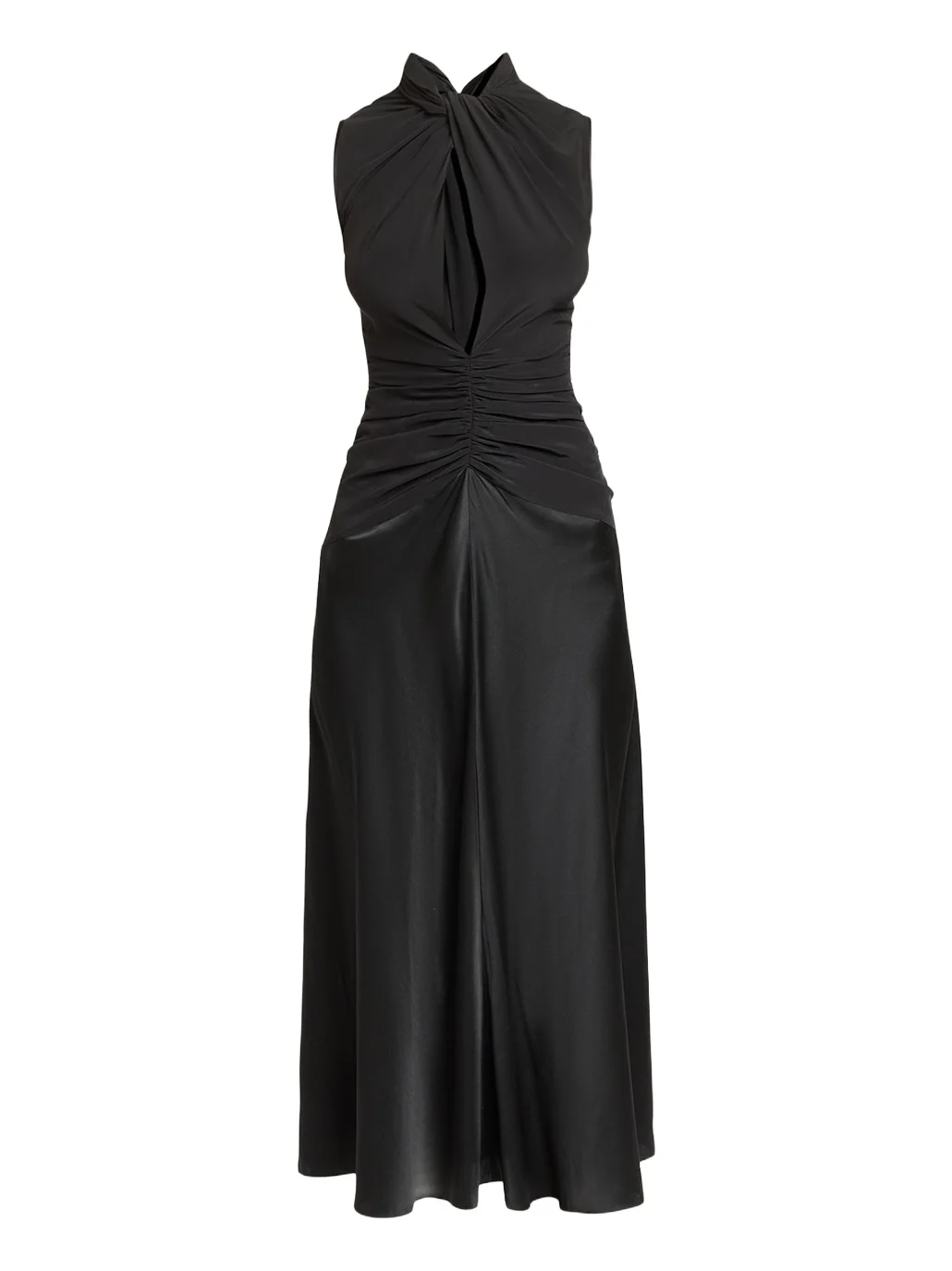 Delfi Sleeveless Ruched Keyhole Satin Midi Dress Delfi Sleeveless Ruched Keyhole Satin Midi Dress