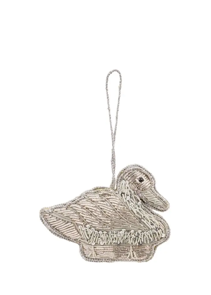 Sudha Pennathur Silver Swan Embroidered Ornament