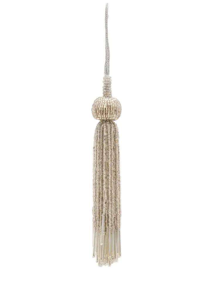 Sudha Pennathur Silver Beaded Tassel Christmas Ornament
