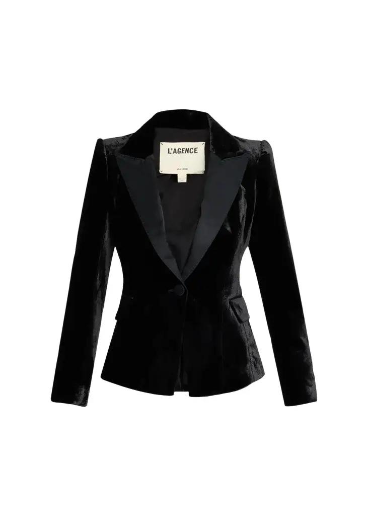 L'Agence Philippa Strong-Shoulder Tuxedo Blazer
