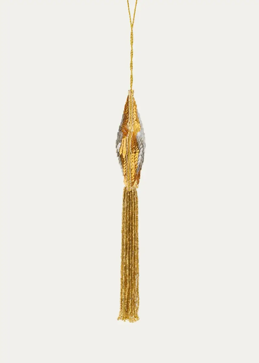 Sudha Pennathur Silver/Gold Sequin Star with Tassel Christmas Ornament | Thumbnail 2