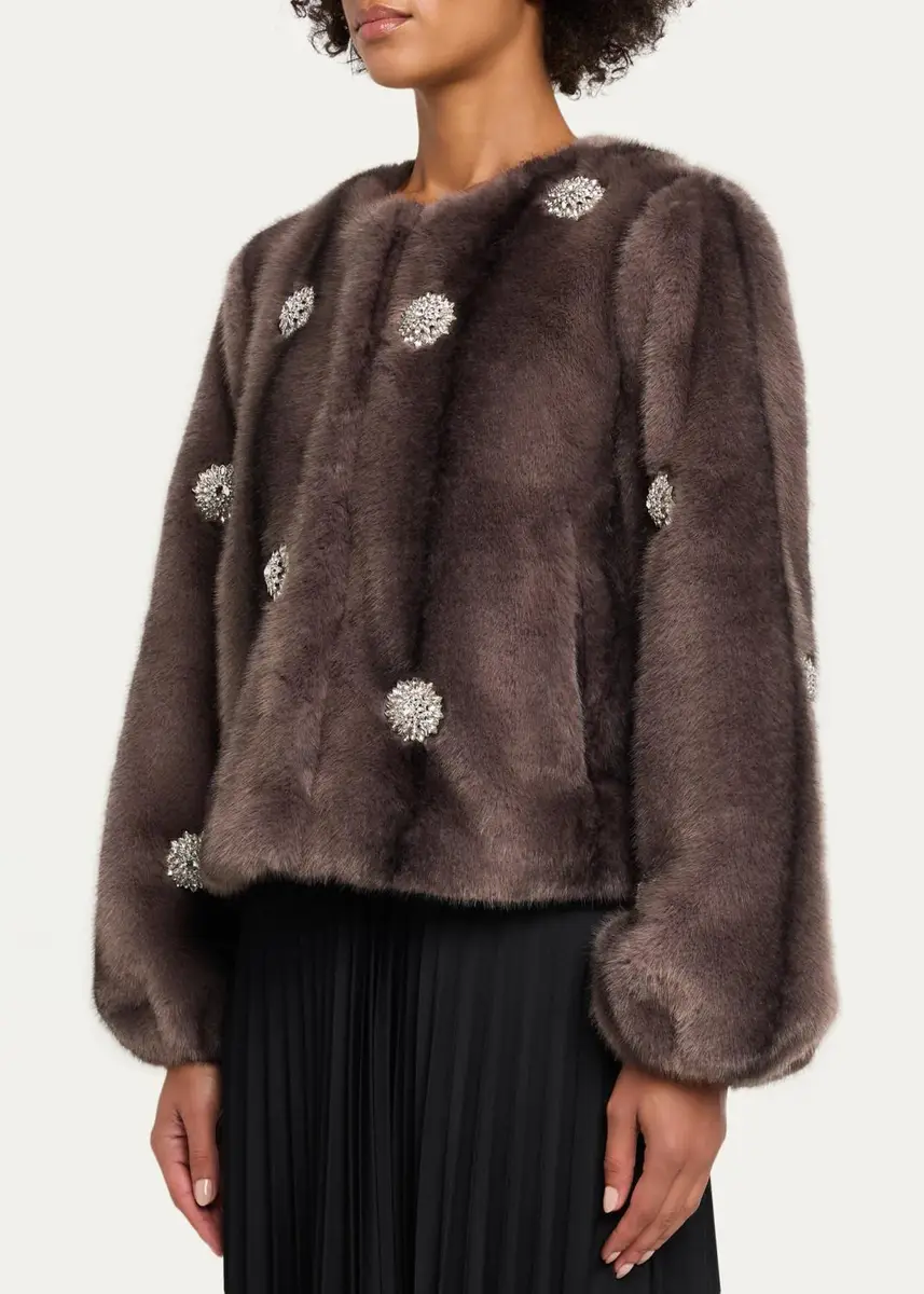 Cinq à Sept Benson Rhinestone Dahlia Faux Fur Coat | Thumbnail 4