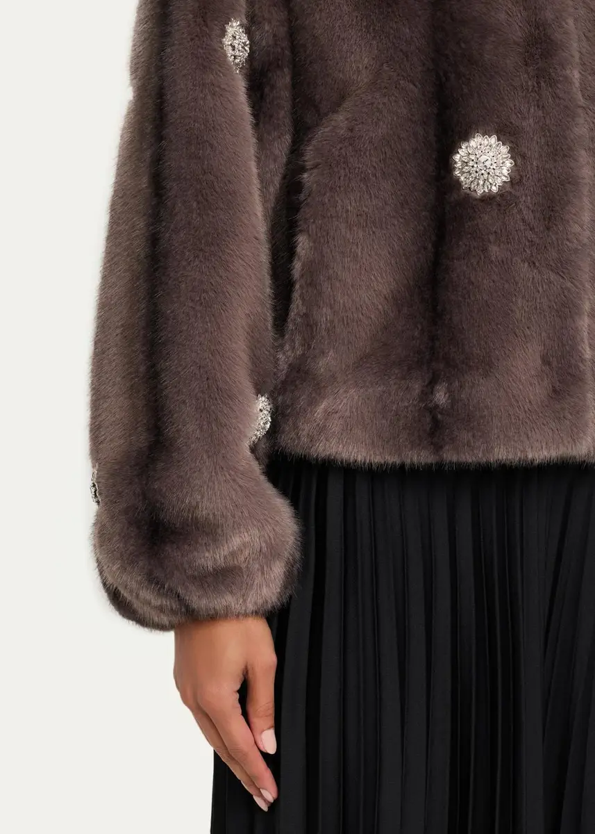 Cinq à Sept Benson Rhinestone Dahlia Faux Fur Coat | Thumbnail 5