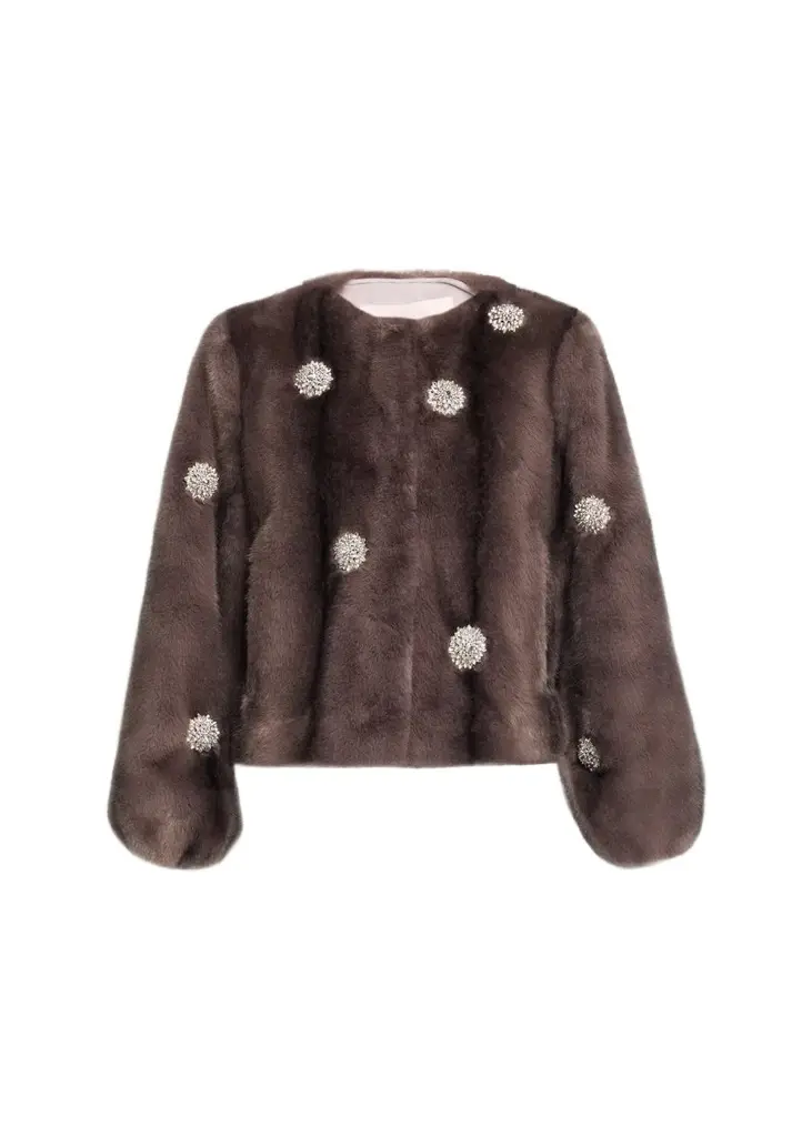Cinq à Sept Benson Rhinestone Dahlia Faux Fur Coat