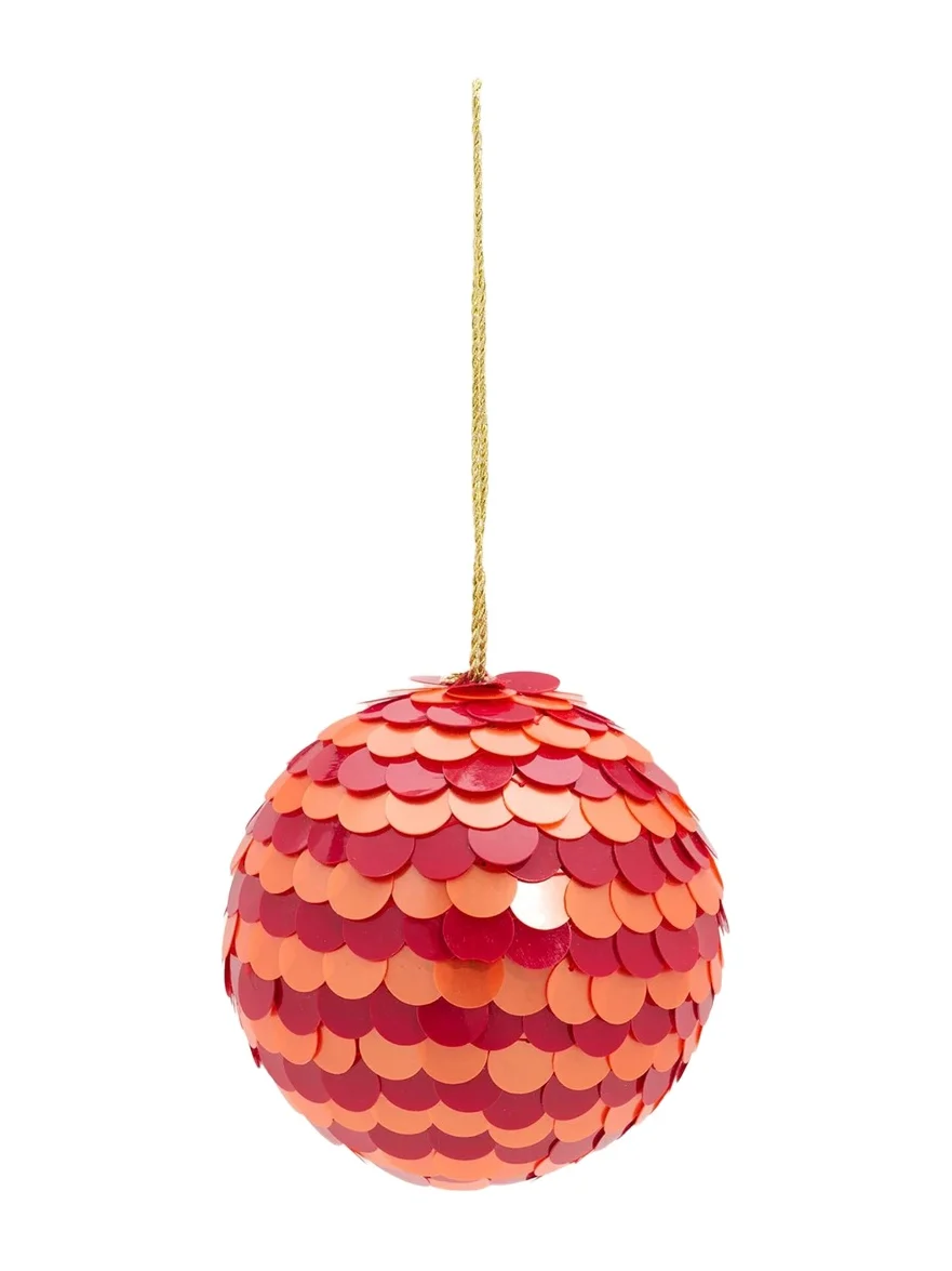 Sudha Pennathur Orange/Red Sequin Ball Christmas Ornament