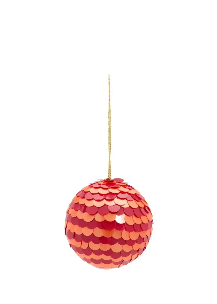 Sudha Pennathur Orange/Red Sequin Ball Christmas Ornament