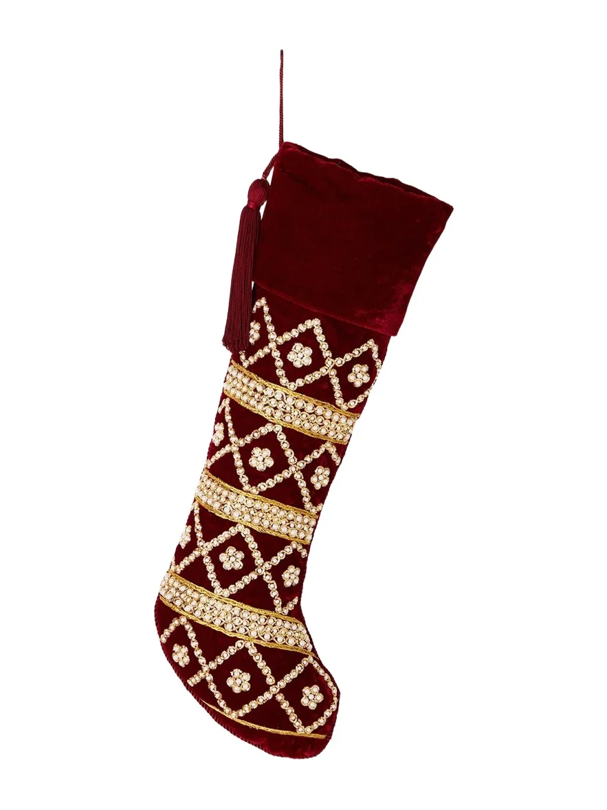 Sudha Pennathur Embroidered Velvet Christmas Stocking
