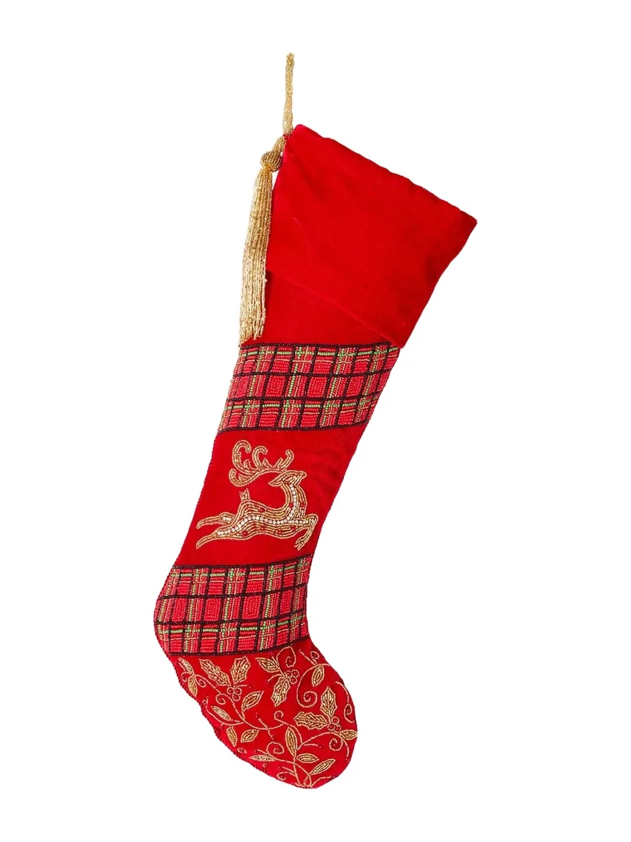 Sudha Pennathur Velvet Embellished Christmas Stocking