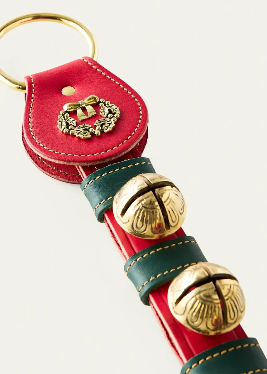 Belsnickel Enterprises 3 Brass Bells with Wreath Charm on Leather Door Hanger | Thumbnail 2 Belsnickel Enterprises 3 Brass Bells with Wreath Charm on Leather Door Hanger | Thumbnail 2