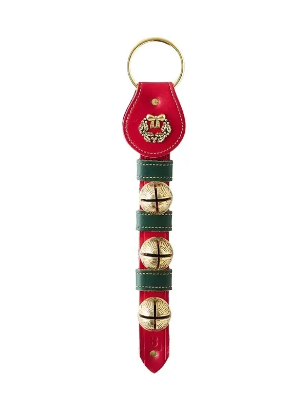 Belsnickel Enterprises 3 Brass Bells with Wreath Charm on Leather Door Hanger