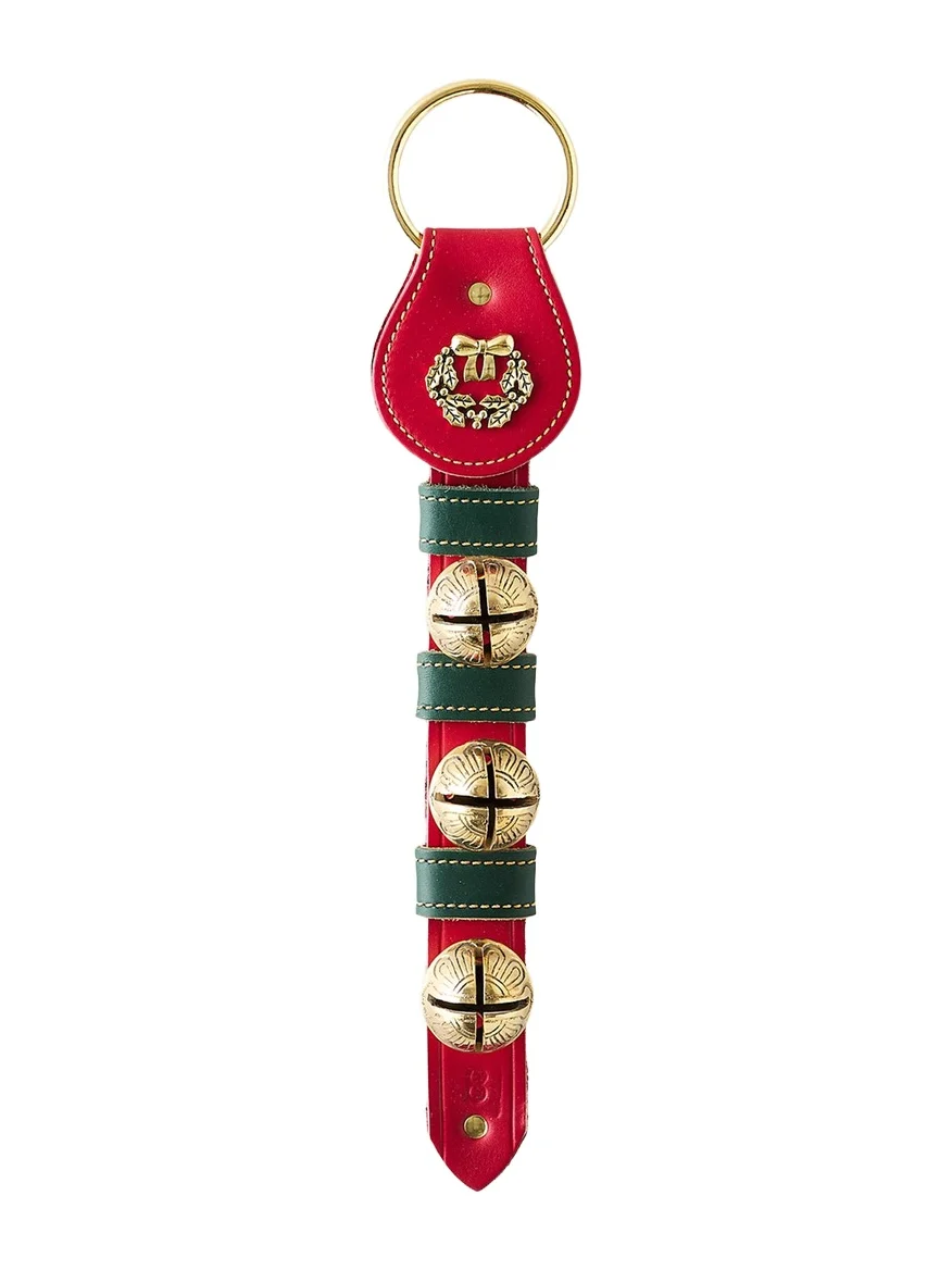 Belsnickel Enterprises 3 Brass Bells with Wreath Charm on Leather Door Hanger