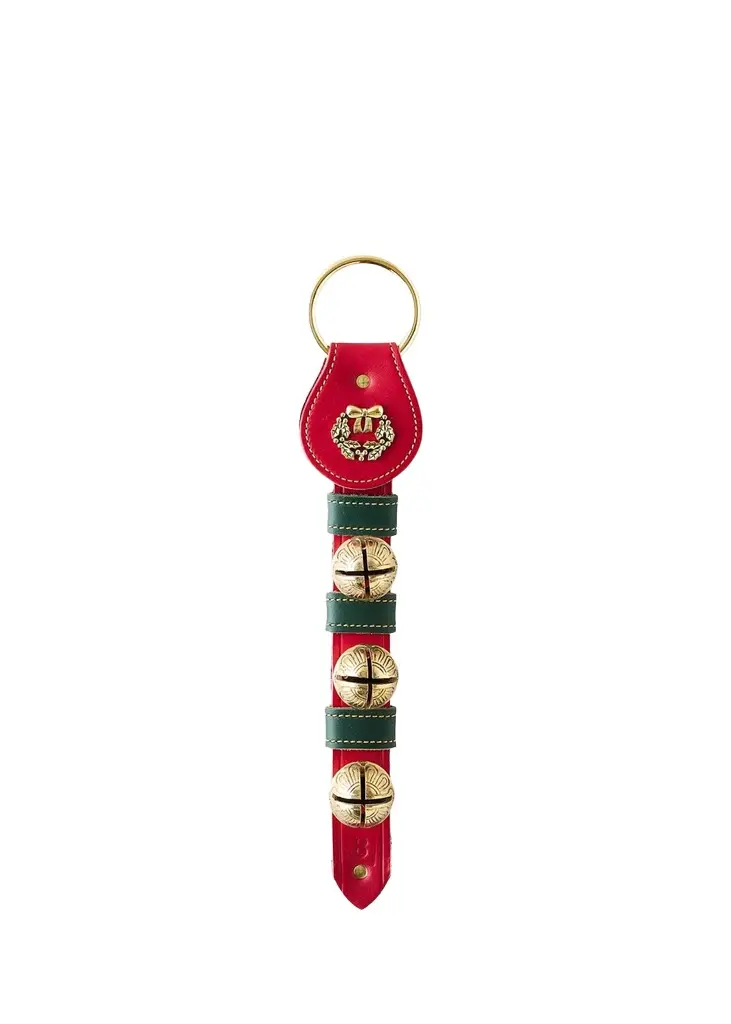 Belsnickel Enterprises 3 Brass Bells with Wreath Charm on Leather Door Hanger