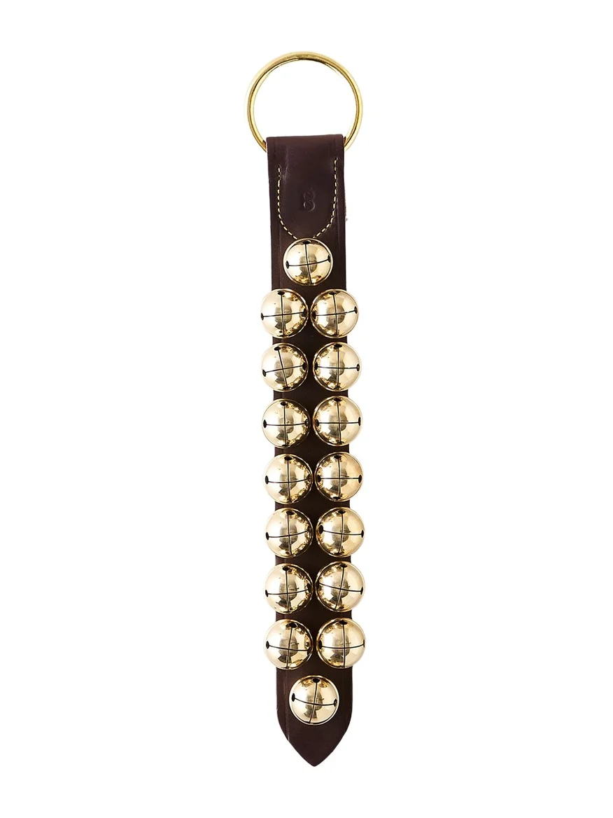 Belsnickel Enterprises 16 Brass Bells in 2 Rows on Leather Door Hanger