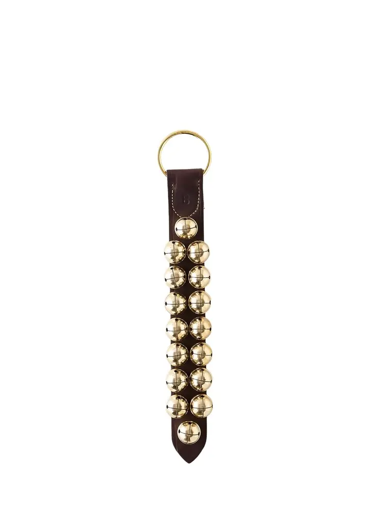 Belsnickel Enterprises 16 Brass Bells in 2 Rows on Leather Door Hanger