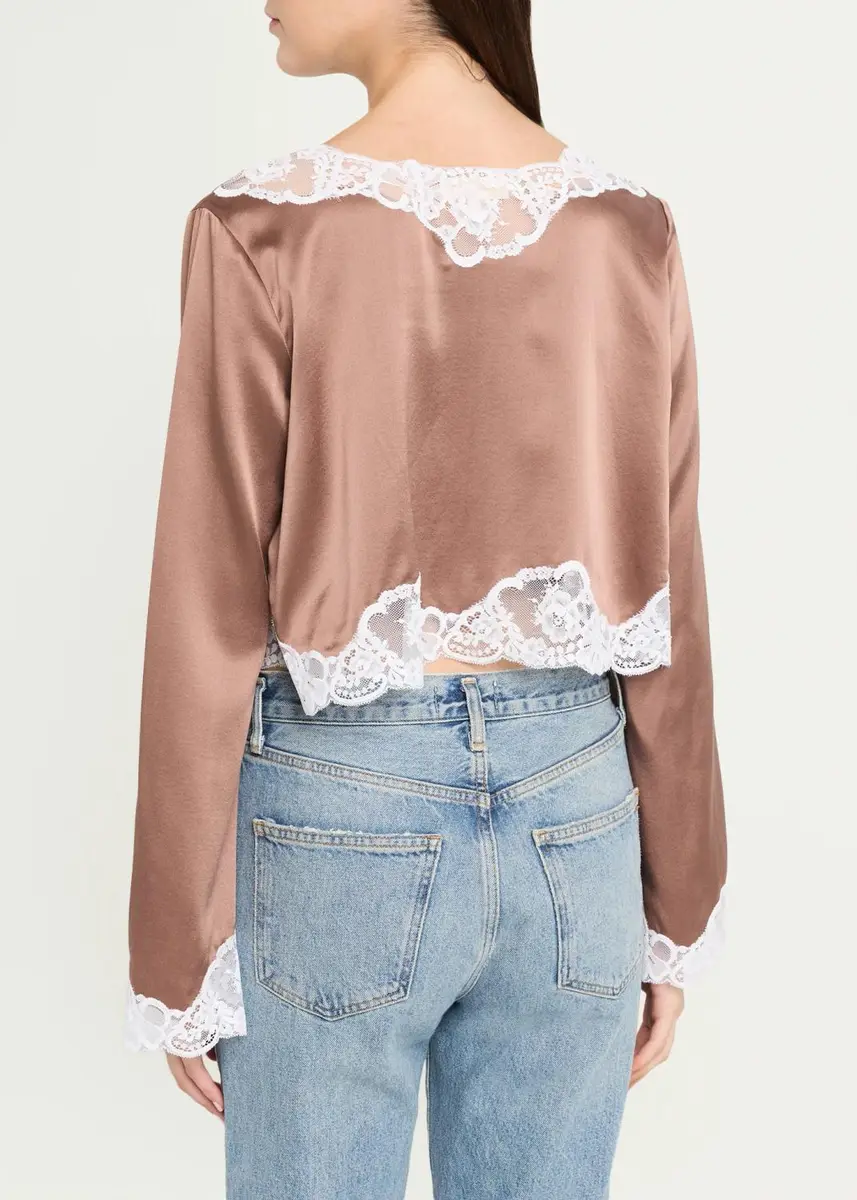 LoveShackFancy Elarine Lace-Trim Cropped Top | Thumbnail 3 LoveShackFancy Elarine Lace-Trim Cropped Top | Thumbnail 3
