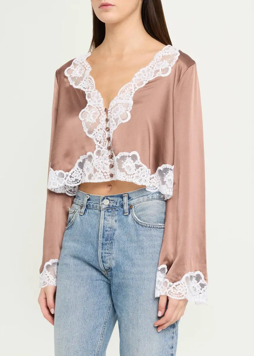 LoveShackFancy Elarine Lace-Trim Cropped Top | Thumbnail 4 LoveShackFancy Elarine Lace-Trim Cropped Top | Thumbnail 4