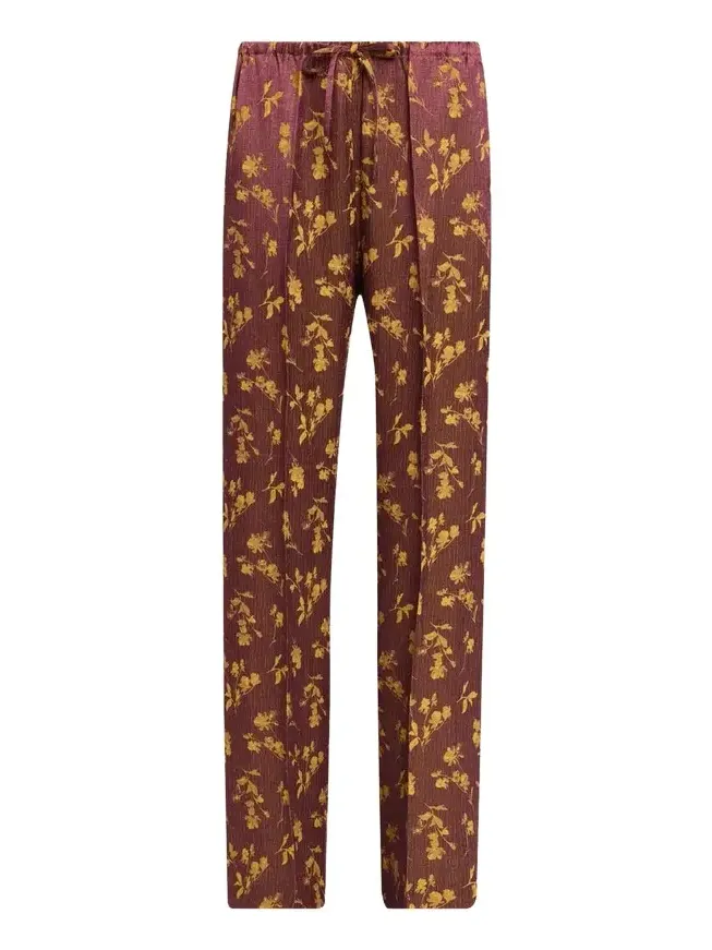 Dries Van Noten Floral Jacquard Straight-Leg Drawstring Pants