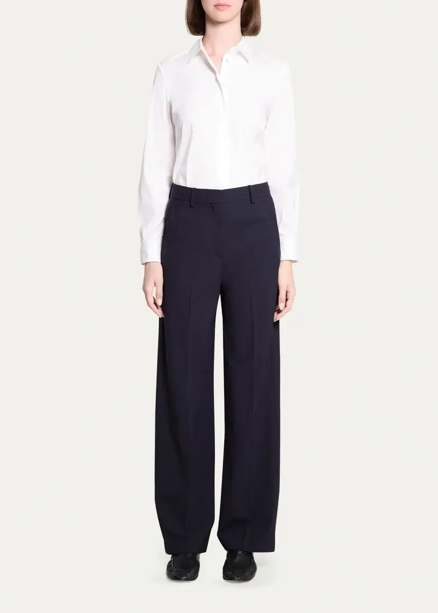 Theory Pleated Stretch Wool Wide-Leg Trousers | Thumbnail 2 Theory Pleated Stretch Wool Wide-Leg Trousers | Thumbnail 2
