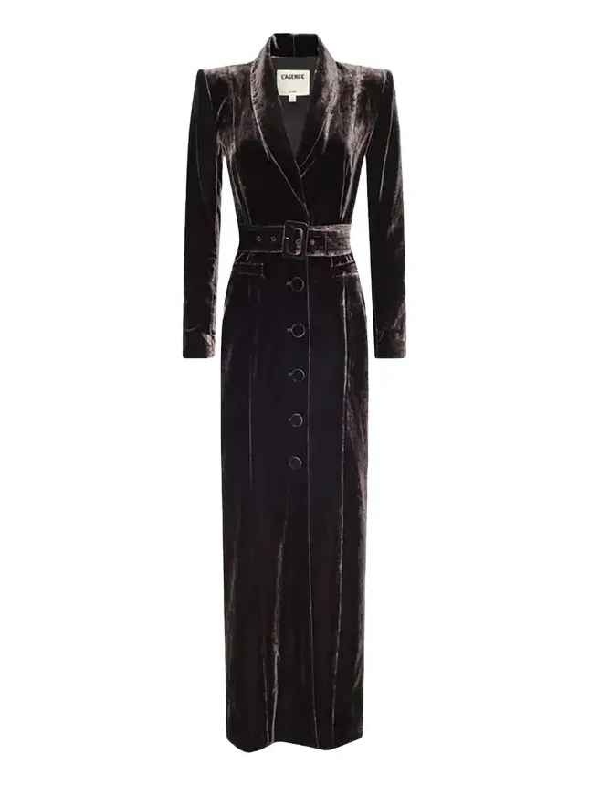 L'Agence Raini Velvet Shawl-Collar Maxi Coat