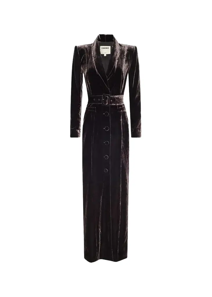 L'Agence Raini Velvet Shawl-Collar Maxi Coat