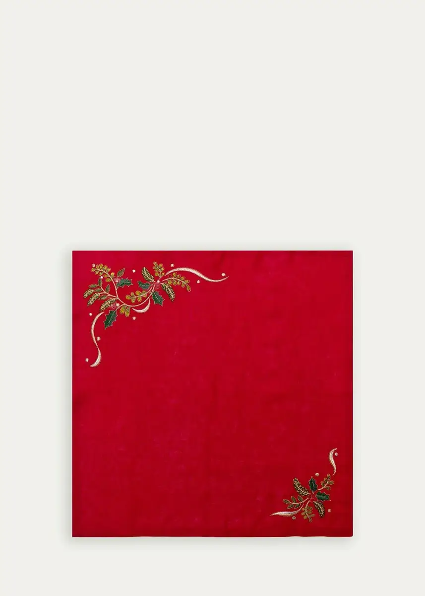 Kim Seybert Holly Ribbon Embroidered Linen Napkin | Thumbnail 2 Kim Seybert Holly Ribbon Embroidered Linen Napkin | Thumbnail 2