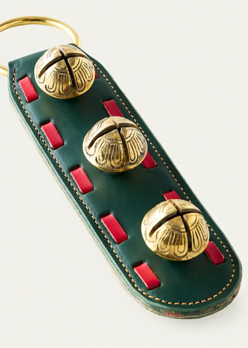 Belsnickel Enterprises 3 Brass Bells on Leather with Contrasting Trim Door Hanger | Thumbnail 2 Belsnickel Enterprises 3 Brass Bells on Leather with Contrasting Trim Door Hanger | Thumbnail 2