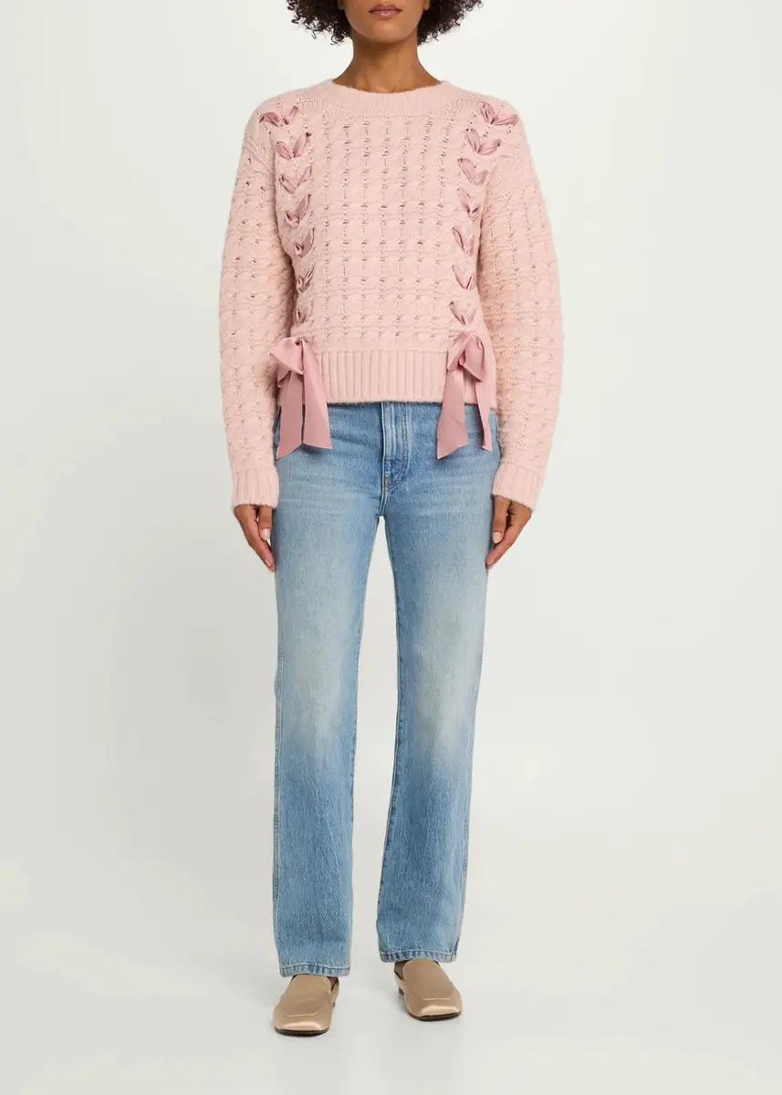 LoveShackFancy Quimby Ribbon Lace-Up Pullover Sweater | Thumbnail 2 LoveShackFancy Quimby Ribbon Lace-Up Pullover Sweater | Thumbnail 2