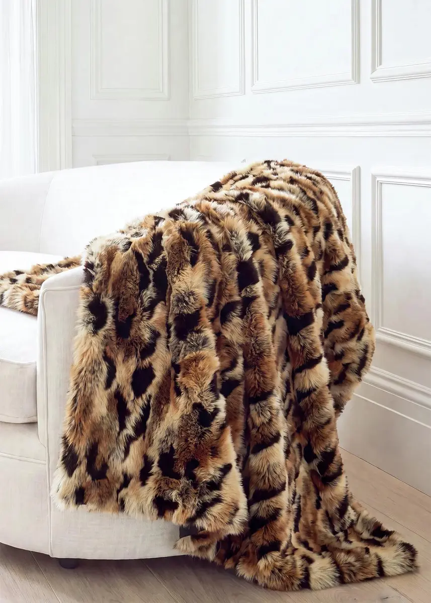 Lyla Grant Leopard-Print Faux Fox Throw, 60" x 72" | Thumbnail 2