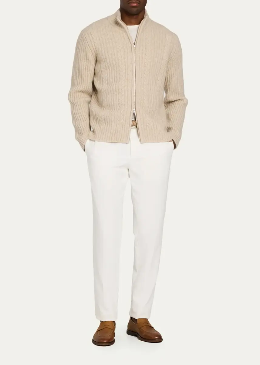 Fioroni Men's 5-Ply Cashmere Mouline Cable Bomber Jacket | Thumbnail 2