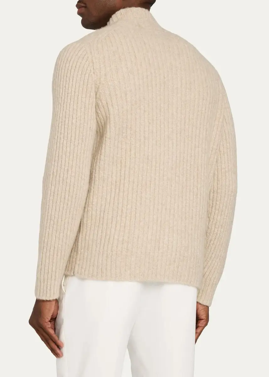 Fioroni Men's 5-Ply Cashmere Mouline Cable Bomber Jacket | Thumbnail 3