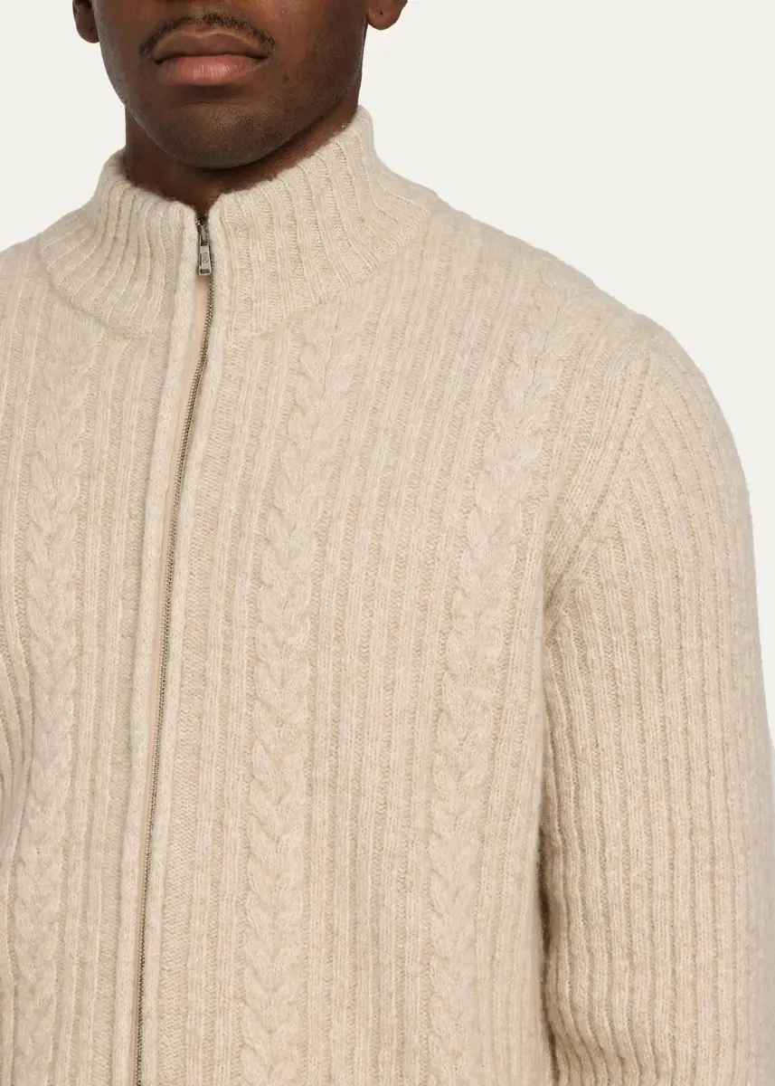 Fioroni Men's 5-Ply Cashmere Mouline Cable Bomber Jacket | Thumbnail 5