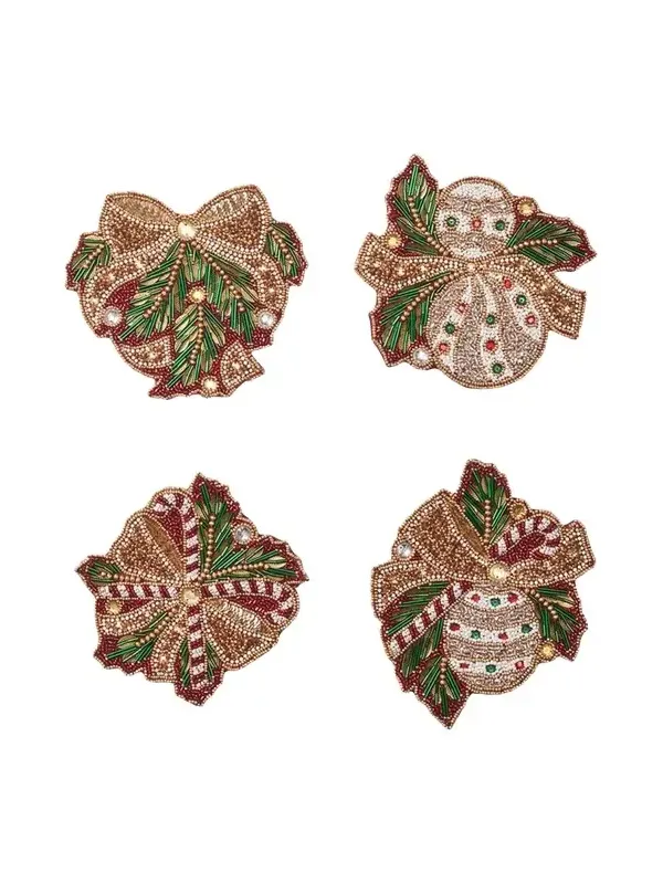 Kim Seybert Candy Cane Bow Beaded Coasters, Set of 4